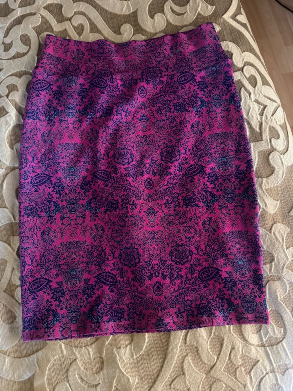 LuLaRoe Pink and Navy with light blue accents Pencil Skirt